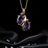 14K White Gold Dual Oval Amethyst Diamond Bypass Pendant - Front Close-Up