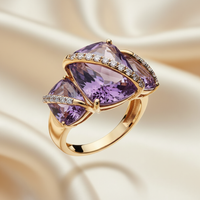 14K Yellow Gold Amethyst Three-Stone Bypass Ring - Three-Quarter View