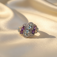 Sterling silver amethyst and aquamarine multi-stone ring - editorial marketing image 1
