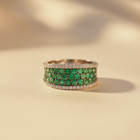 14K White Gold Emerald & Diamond Wide Pavé Band - editorial top down
