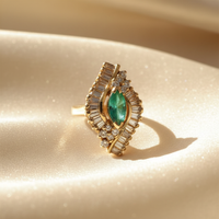 14K Yellow Gold Marquise Emerald & Diamond Ballerina Cluster Ring - marketing image 5