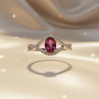 10K White Gold Oval Pink Tourmaline Ring with Diamond Infinity Bypass Shank - Front View