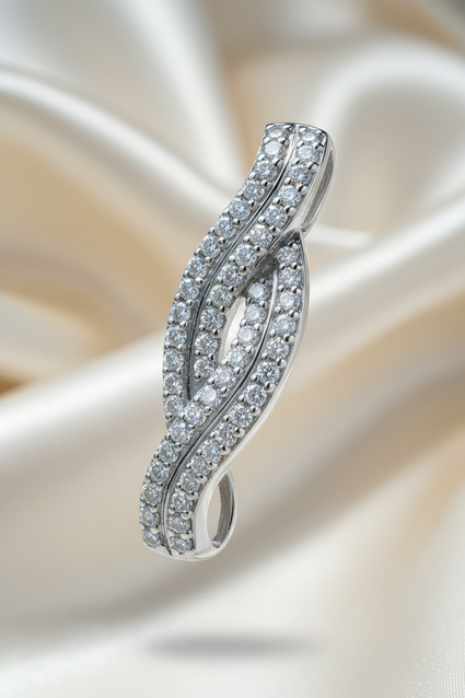14K white gold diamond braided marquise twist pendant three-quarter view