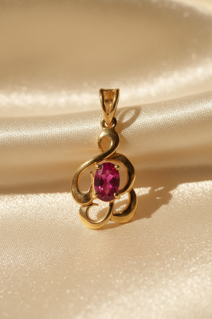 14K Yellow Gold Ruby Pendant - angle 1