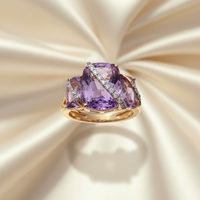 14K Yellow Gold Amethyst Three-Stone Bypass Ring - Front View