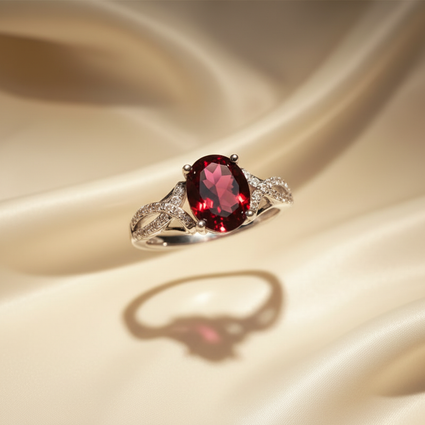 14K White Gold Rhodolite Garnet & Diamond Ring - editorial top view