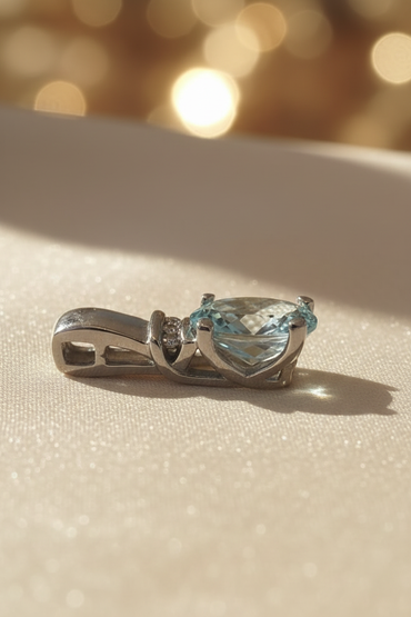 14K White Gold Oval Aquamarine & Diamond Pendant - editorial side