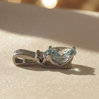 14K White Gold Oval Aquamarine & Diamond Pendant - editorial side
