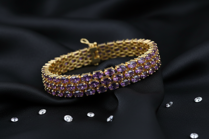 Sterling Silver Rose Gold Plated Three-Row Oval Amethyst Bracelet - Draped View