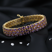 Sterling Silver Rose Gold Plated Three-Row Oval Amethyst Bracelet - Draped View