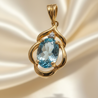 14K Yellow Gold Aquamarine & Diamond Swirl Pendant – Detail View
