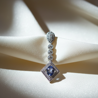 14K White Gold Diamond & Oval Tanzanite Art Deco Drop Pendant - Front View