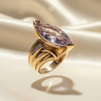 14K Yellow Gold Marquise Amethyst Sculptural Ring — Three-Quarter View