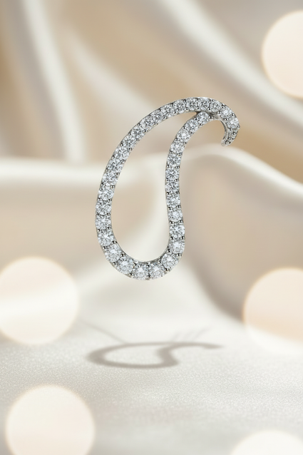10K white gold diamond comma pendant front view no chain