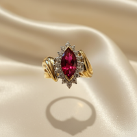 10K Two-Tone Gold Marquise Created Ruby & Diamond Halo Ring - Marketing Image 3
