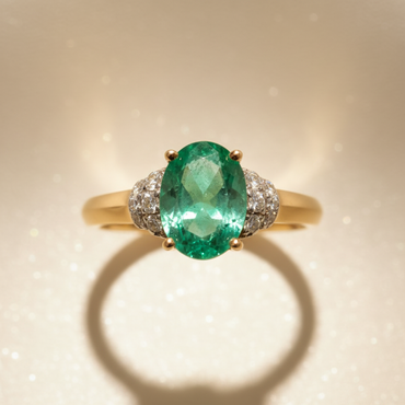 14K Yellow Gold Oval Emerald & Diamond Ring - marketing image 4