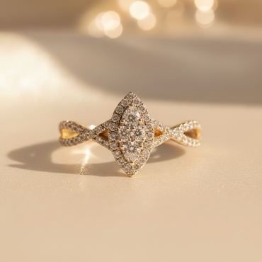 10K Yellow Gold Natural Diamond Marquise Fashion Ring - front angle