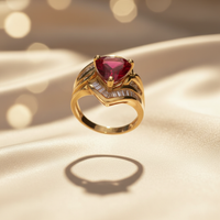 14K Yellow Gold Synthetic Ruby & Diamond Ring - Marketing Image 3