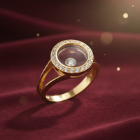 10K yellow gold floating diamond locket halo ring luxury editorial marketing photo