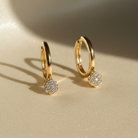 10K Yellow Gold Natural Diamond Flower Dangle Hoop Earrings - Marketing Image