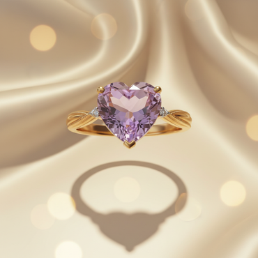 10K Yellow Gold Heart Amethyst Diamond Ring - Front View