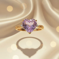 10K Yellow Gold Heart Amethyst Diamond Ring - Front View