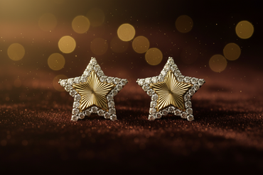 1/4 CTW Diamond Sunburst Star Stud Earrings in 10K Yellow Gold