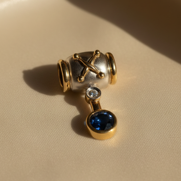 14K Two-Tone Gold Sapphire & Diamond Dangle Pendant – Front View