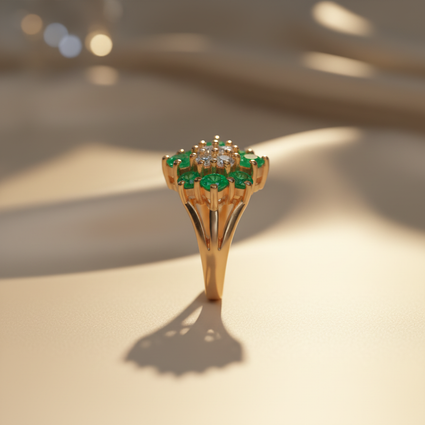 14K Yellow Gold Emerald & Diamond Cluster Ring - marketing image 3
