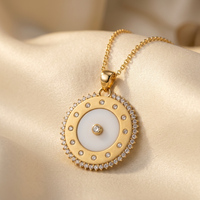 DOV white agate diamond medallion pendant with included chain, angled view