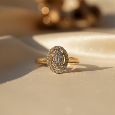 10K Yellow Gold Natural Diamond Oval Illusion Halo Fashion Ring - elevated angle