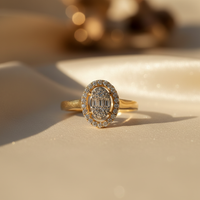 10K Yellow Gold Natural Diamond Oval Illusion Halo Fashion Ring - elevated angle