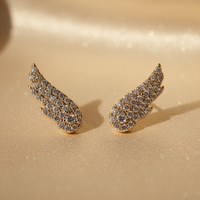 10K Yellow Gold Natural Diamond Angel Wing Stud Earrings - Marketing Image