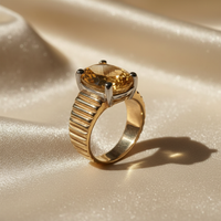 14K Two-Tone Gold 1.75ct Oval Citrine Ribbed Band Ring - side profile