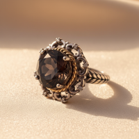 Sterling Silver 14K Yellow Gold Smoky Quartz and Diamond Ring - editorial three-quarter