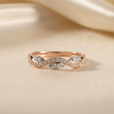 10K Rose & White Gold Natural Diamond Ladies Stackable Ring - top-down view