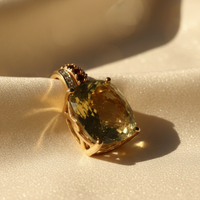 14K Yellow Gold Olive Quartz & Garnet Pendant - Front View