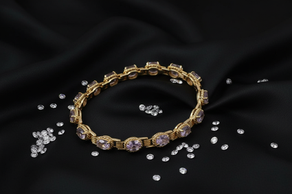 10K Yellow Gold Oval Amethyst Link Bracelet - Angled View