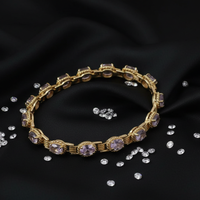 10K Yellow Gold Oval Amethyst Link Bracelet - Angled View