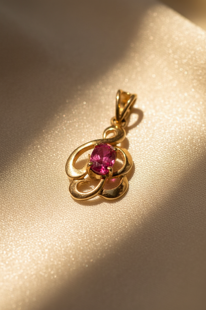 14K Yellow Gold Ruby Pendant - angle 2