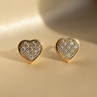 10K Yellow Gold Natural Diamond Pavé Heart Stud Earrings - Marketing Image