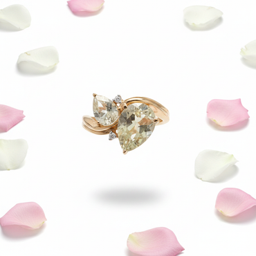 14K Yellow Gold Lime Quartz & Smokey Quartz Bypass Ring with Diamond Accents