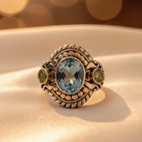 Sterling Silver 18K Yellow Gold Blue Topaz and Peridot Ring - editorial profile