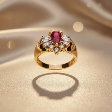 14K Yellow Gold Pear Ruby & Diamond Ring - Marketing Image 3