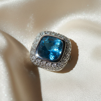 18K White Gold Cushion Blue Topaz & Diamond Plaque Pendant - Front View