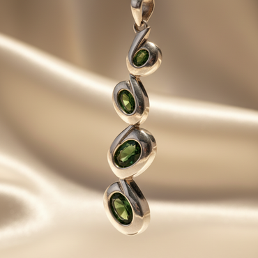 Sterling Silver Green Stone Triple Drop Pendant - Three-Quarter View