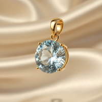 14K yellow gold 8mm round aquamarine solitaire pendant, elevated view