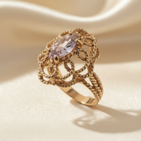 10K Yellow Gold Vintage Filigree Rope-Twist Amethyst Ring — Three-Quarter View