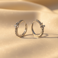 10K White Gold Diamond Butterfly Hoop Earrings - editorial three quarter