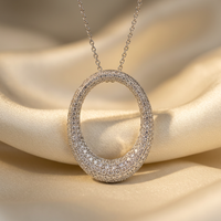 14K white gold 0.85 ctw diamond O pendant, wider view